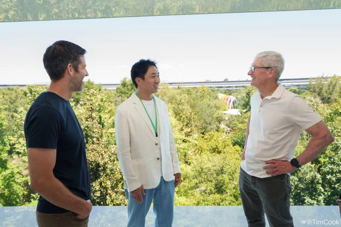 Tim Cook Hosts POP MART Founder Wang Ning at Apple Park